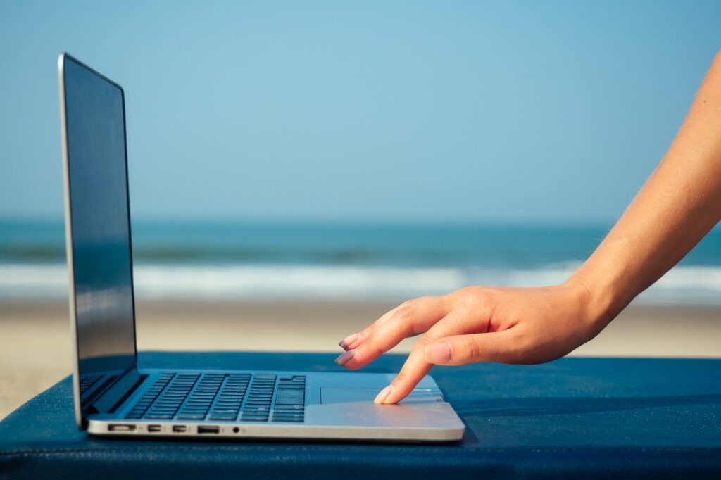 laptop on the beach
